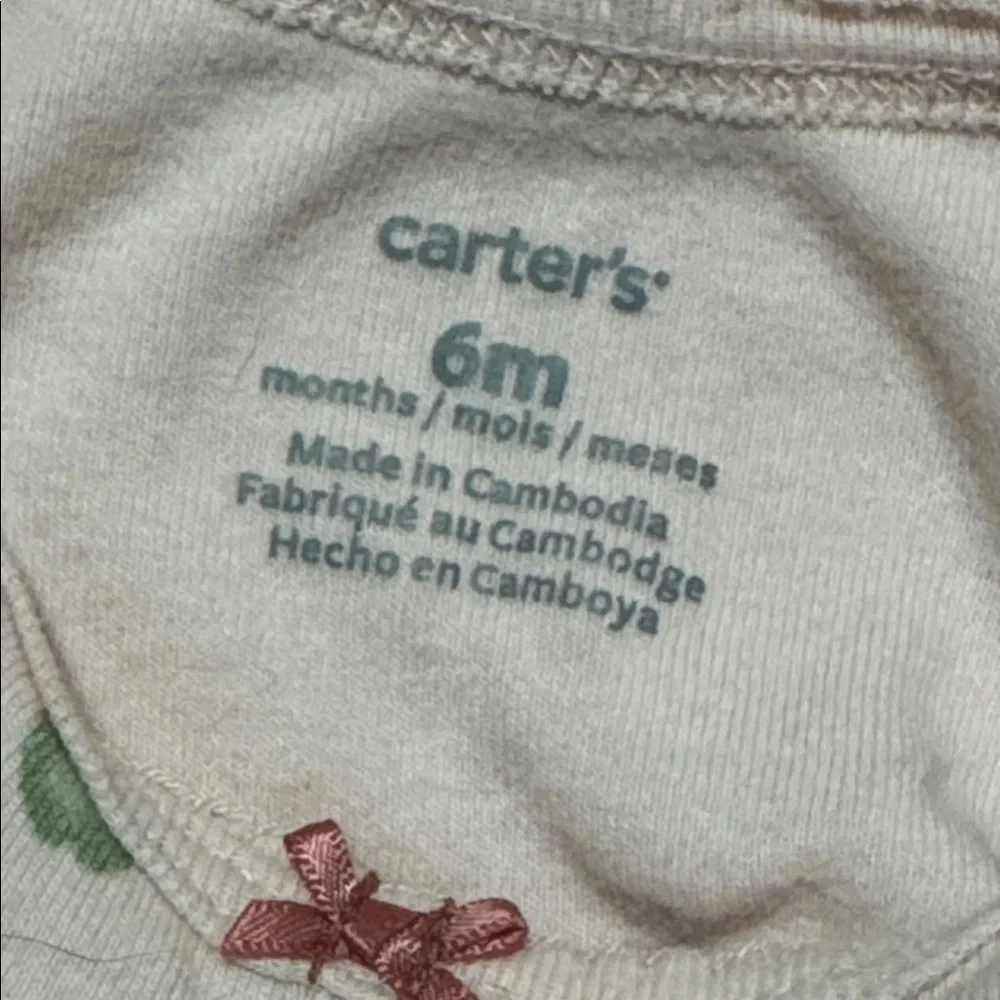 Carter’s blush pink apple worm print baby girl bodysuit size 6M